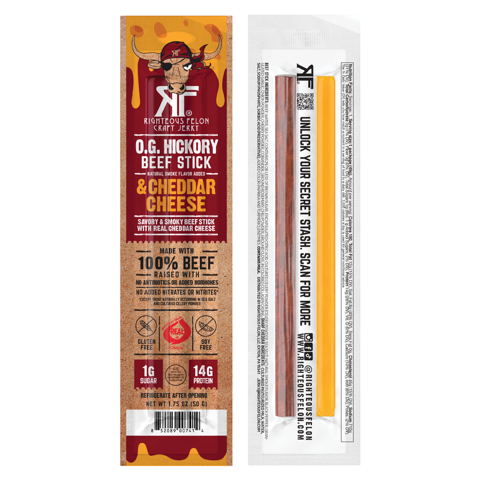 NEW Righteous Felon Beef & Cheese Sticks 3-Pack (1.75oz each)