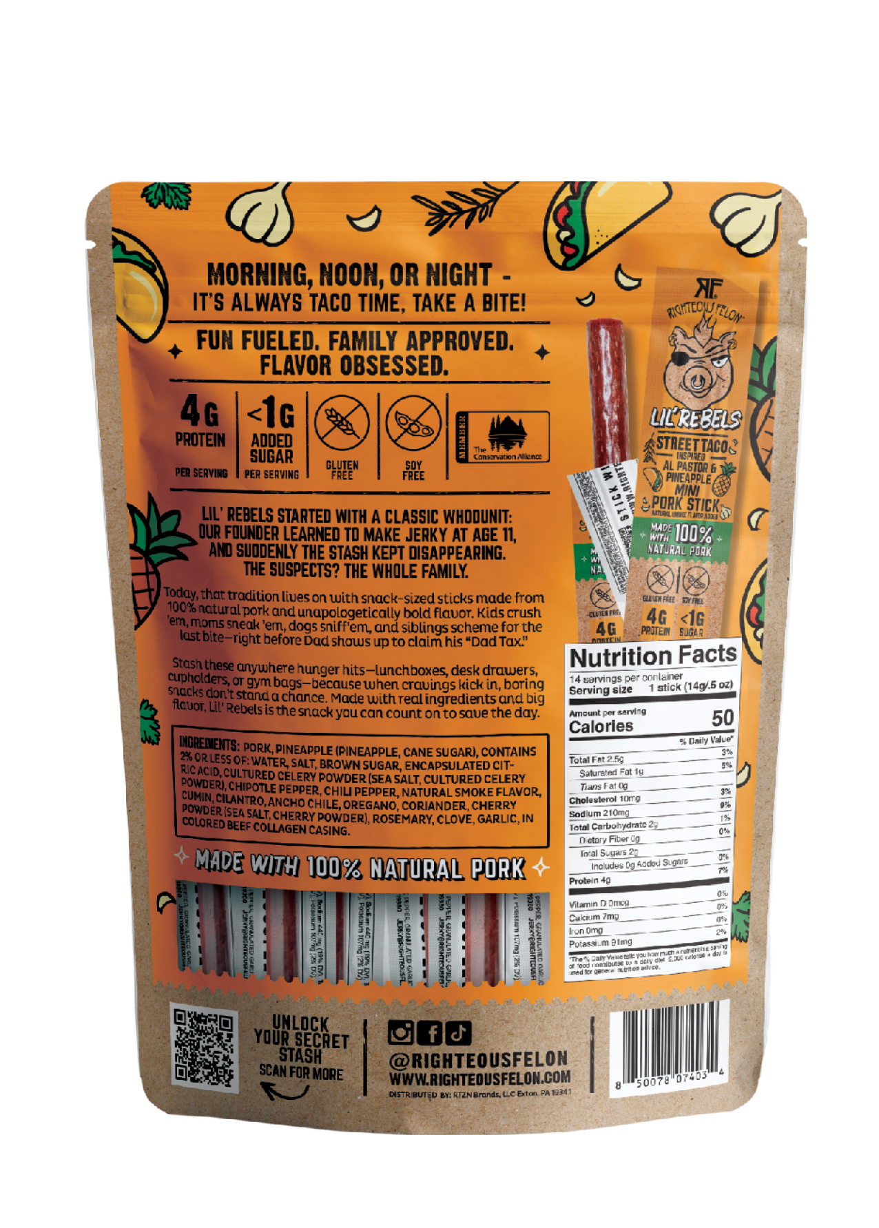 Lil Rebels Street Taco Meat Sticks – 14ct pack