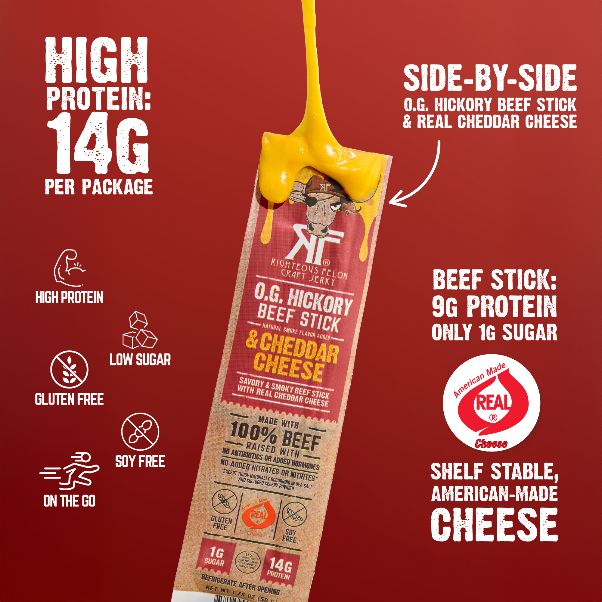 NEW Righteous Felon Beef & Cheese Sticks 3-Pack (1.75oz each)